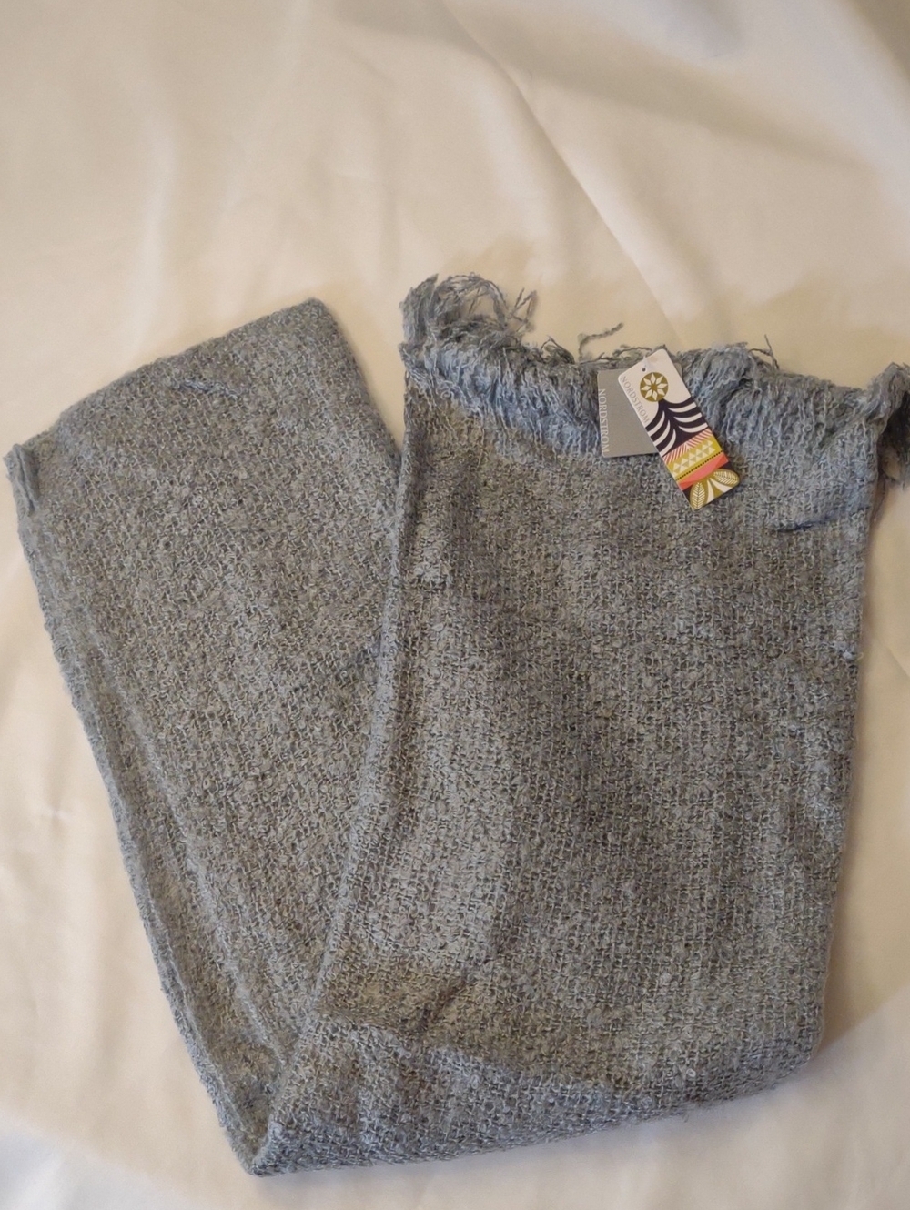 NWT Nordstrom Quarry Gray Knit Boucle Wrap w/Fringe Detail